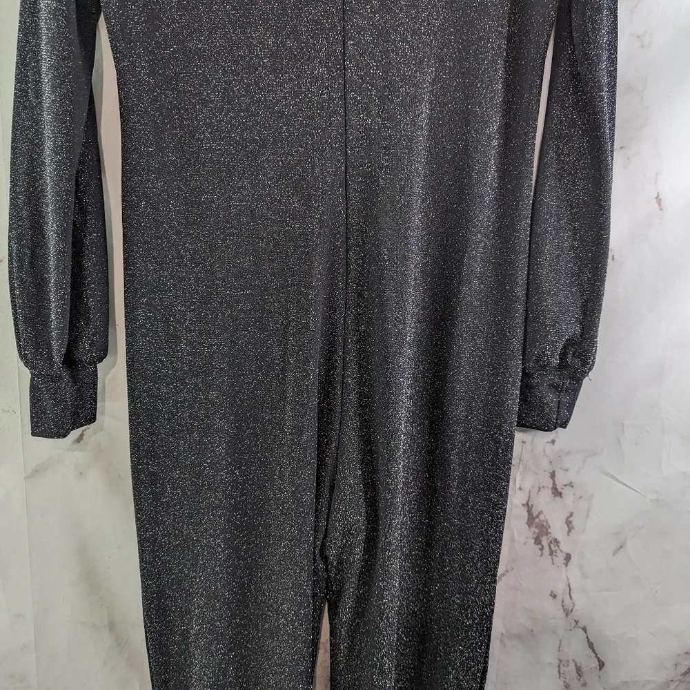 Savage Fenty Jumpsuit Womens Small Black Sparkle Glitter Hooded Sleep And Shine